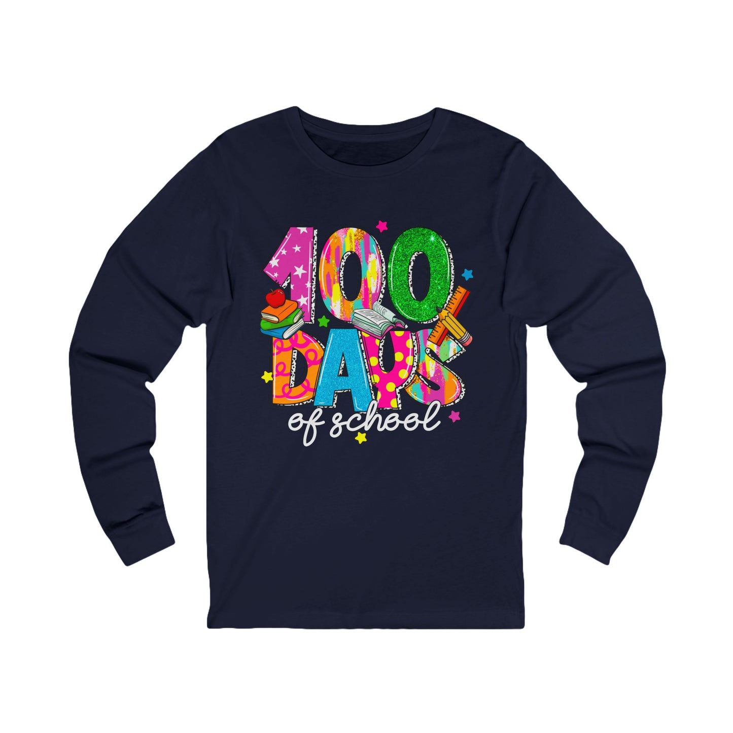 100 days of school Jersey Long Sleeve Tee