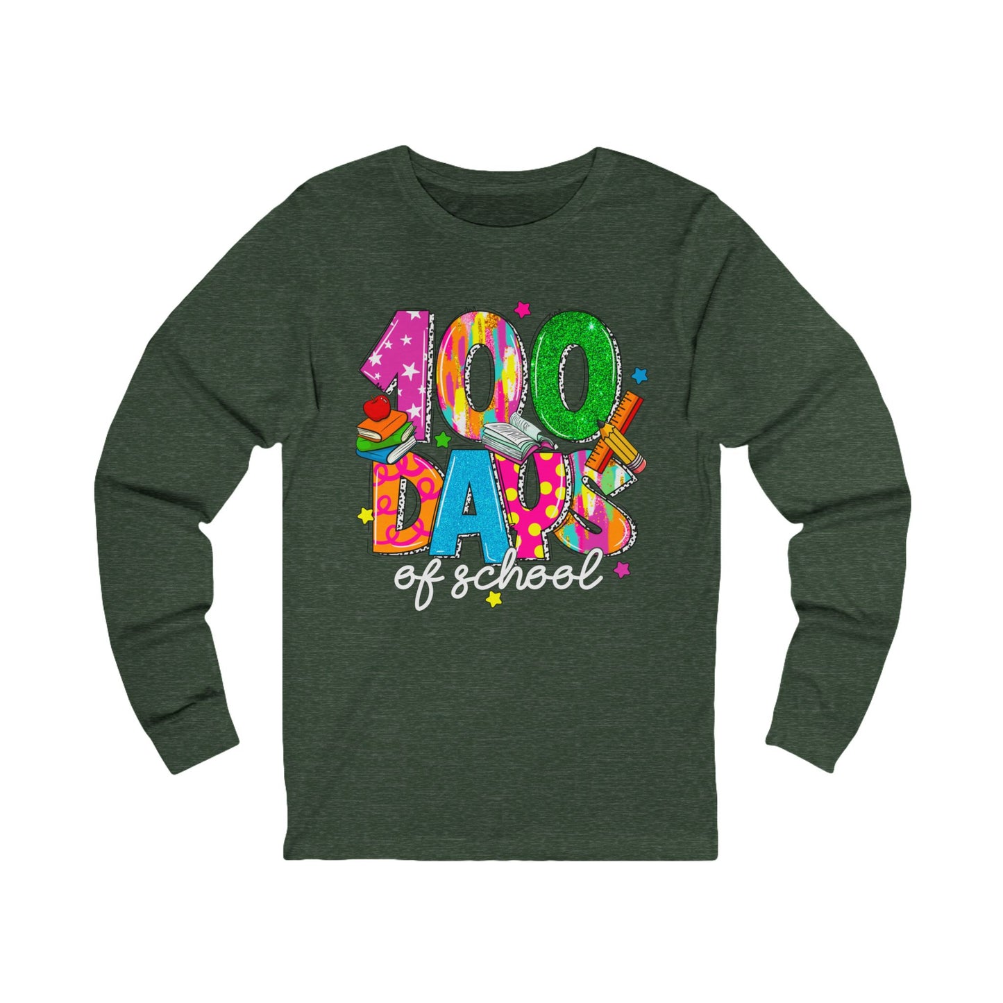 100 days of school Jersey Long Sleeve Tee