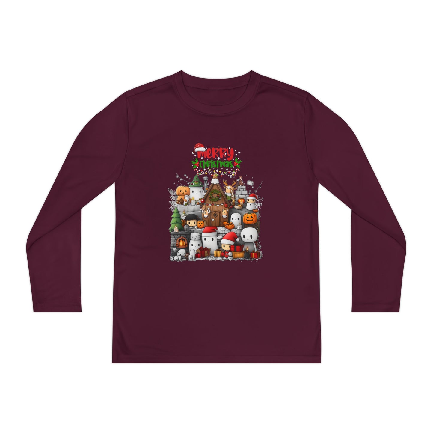 Merry Mine-craft Christmas Youth Long Sleeve Competitor Tee