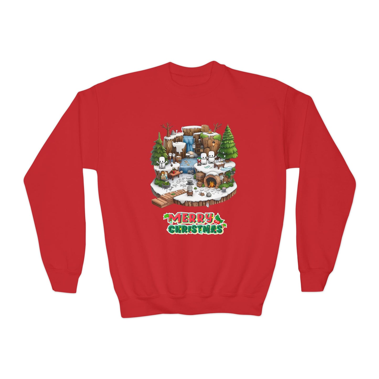 Merry Christmas Mine-craft Youth Crewneck Sweatshirt