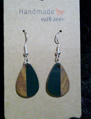 Boho wood/dark green resin teardrop