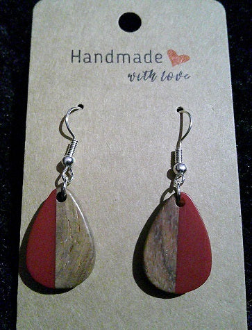 Boho wood/red resin teardrop
