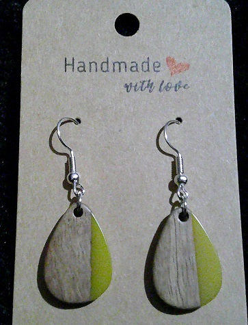Boho wood/yellow resin teardrop