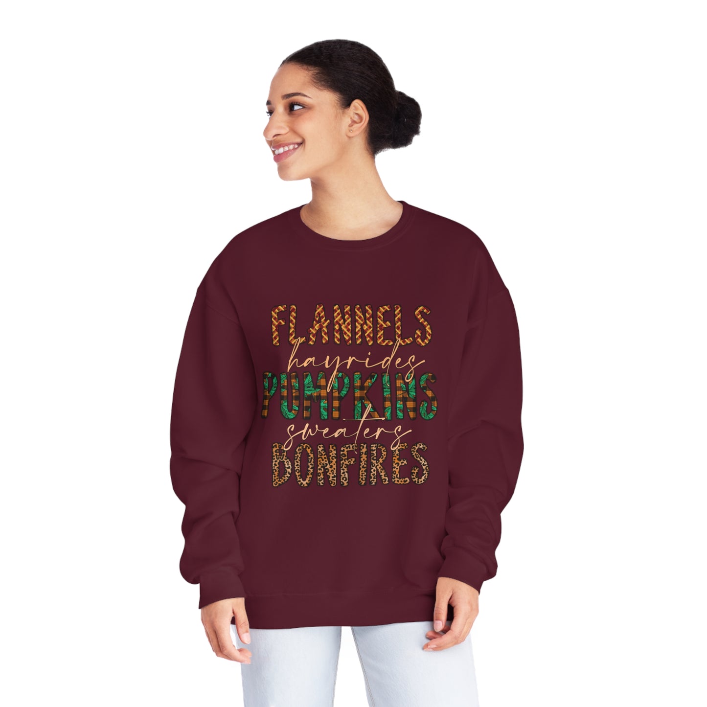 Flannels, Hayrides, Pumpkins, Sweaters, Bonfires Crewneck Sweatshirt