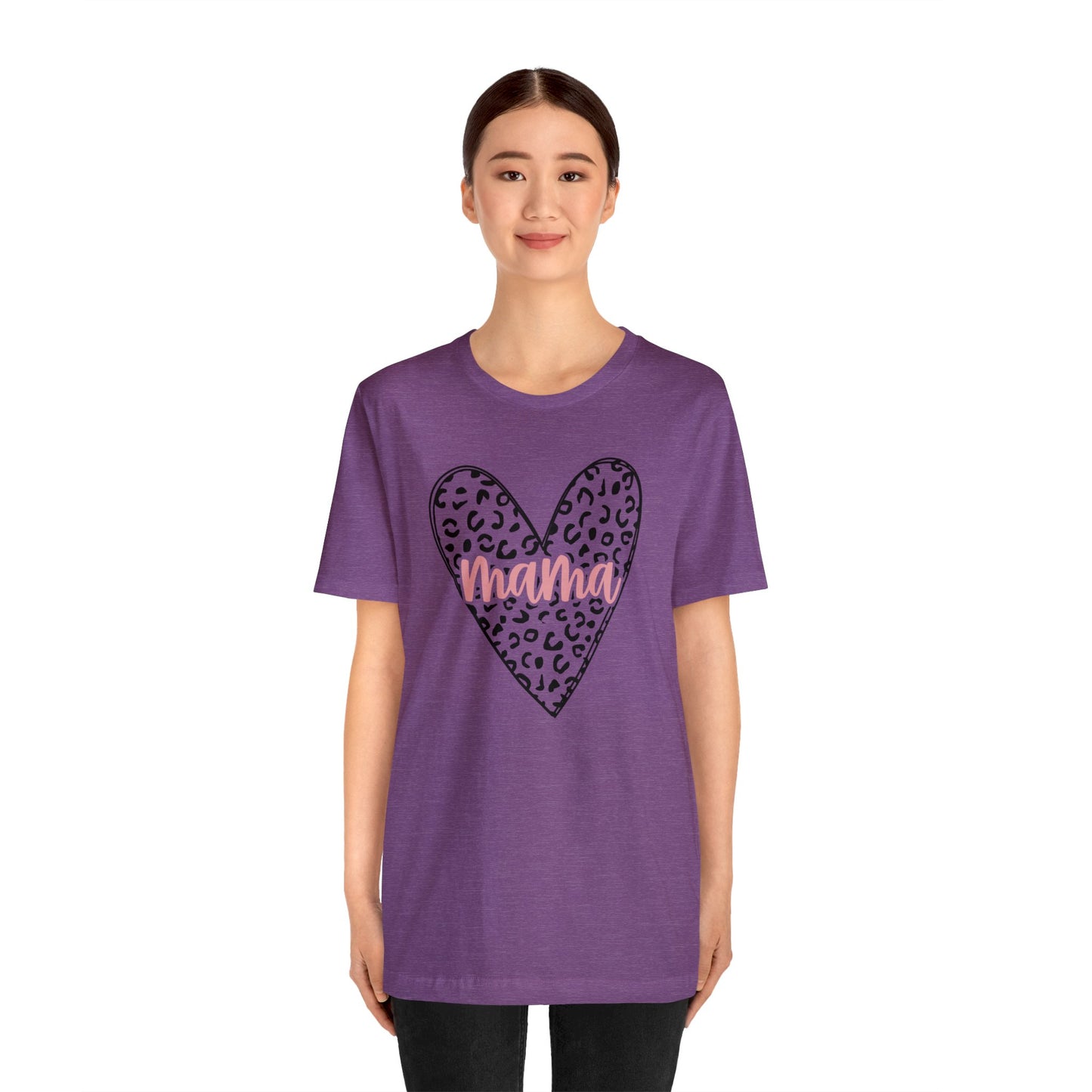 Mama Leopard print heart short sleeve tshirt