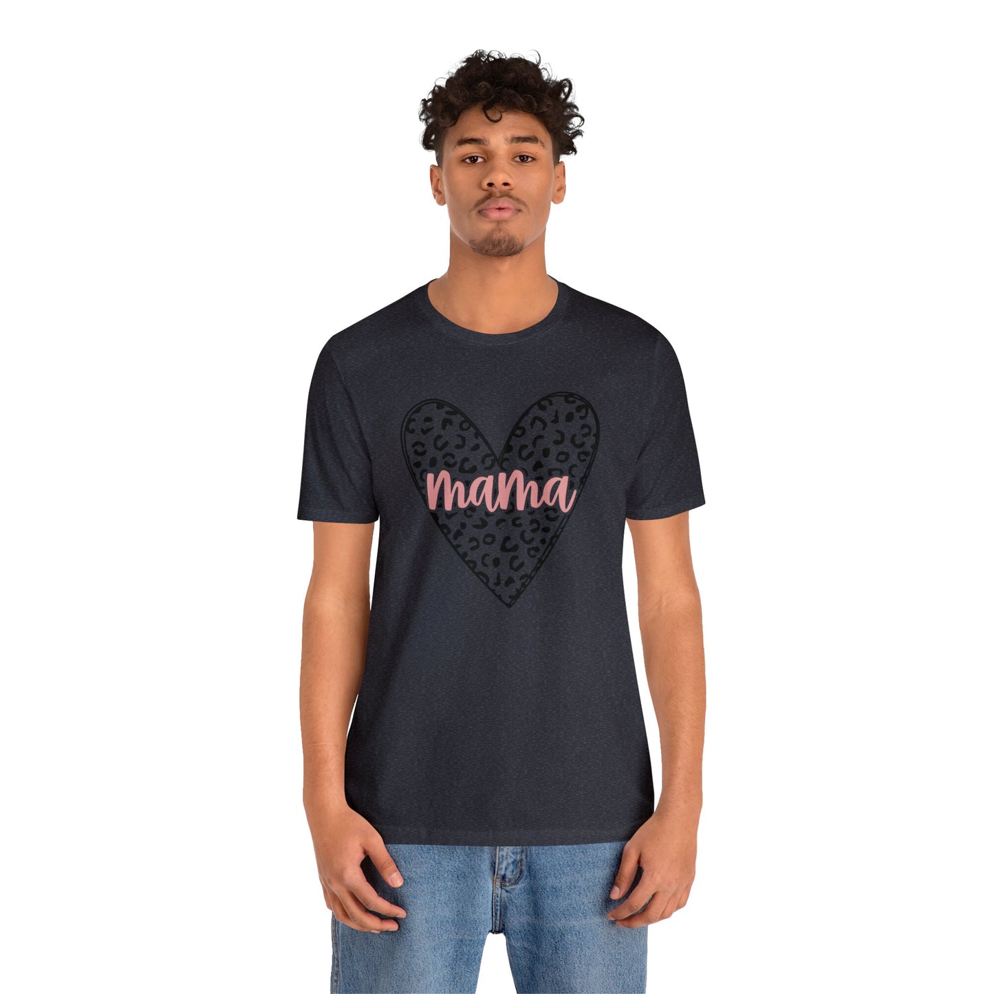Mama Leopard print heart short sleeve tshirt