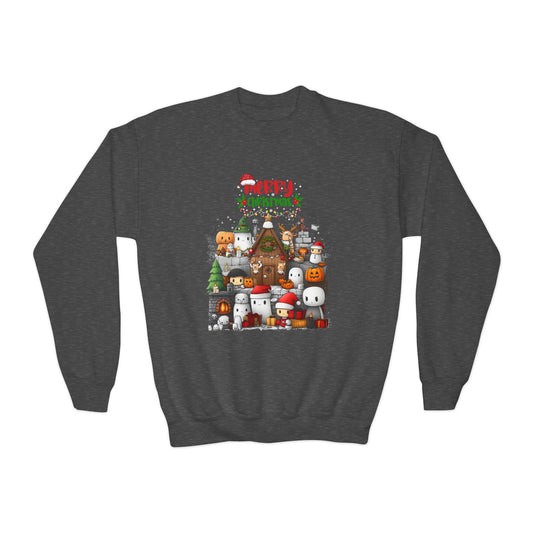 Merry Mine-craft Christmas Youth Crewneck Sweatshirt