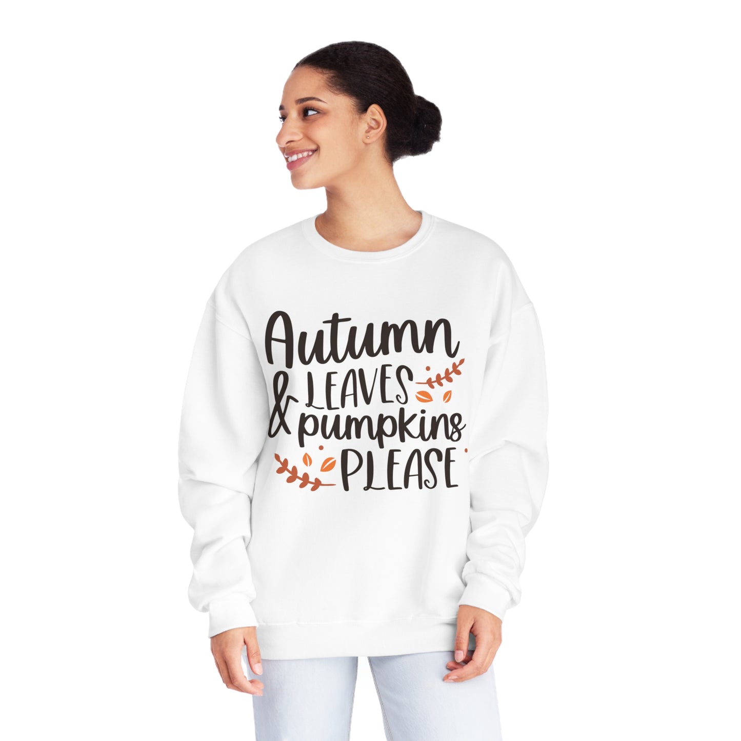 Autumn Leaves & Pumpkins Please Crewneck Sweatshirt
