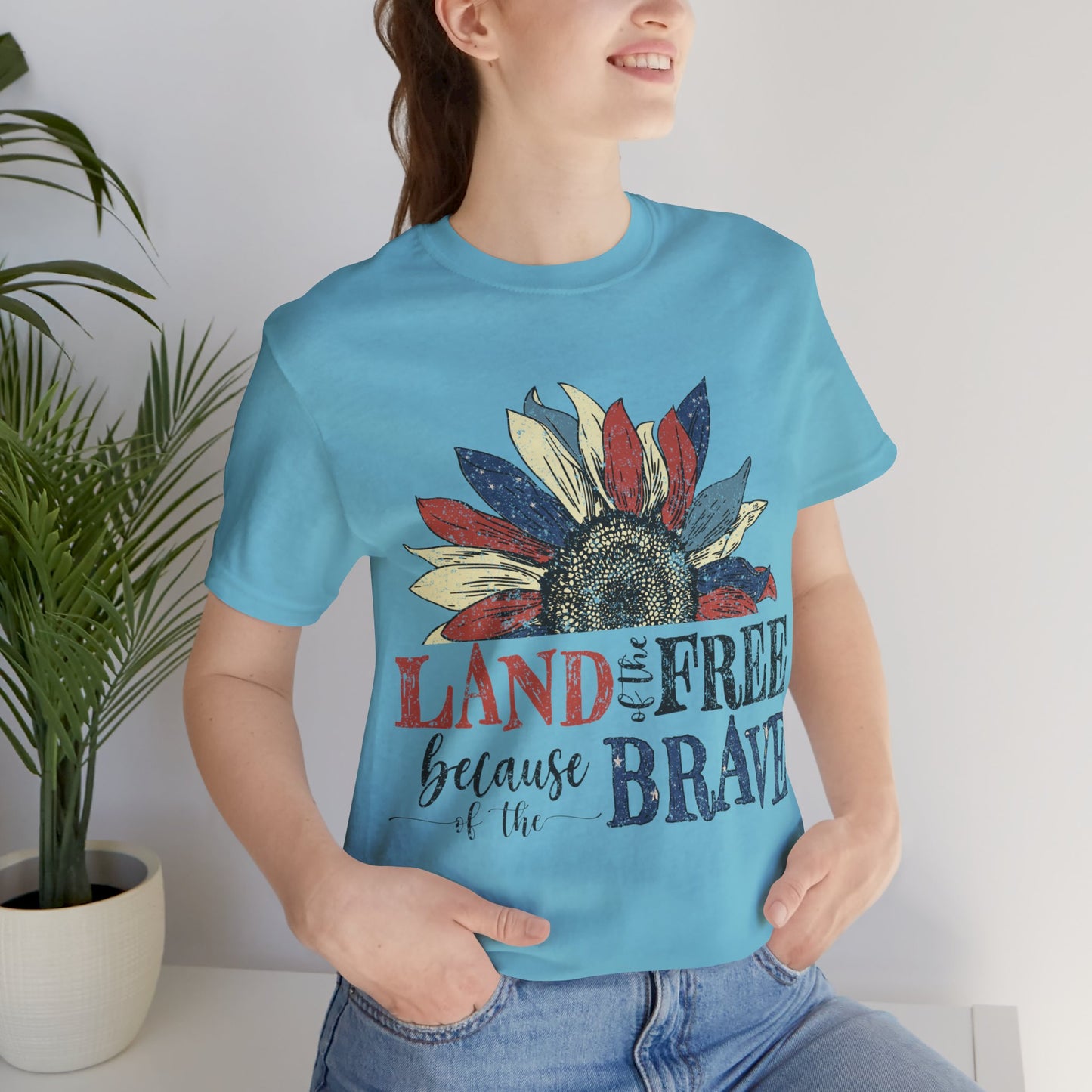 Land of the Free Because of the Brave Jersey Short Sleeve Tee
