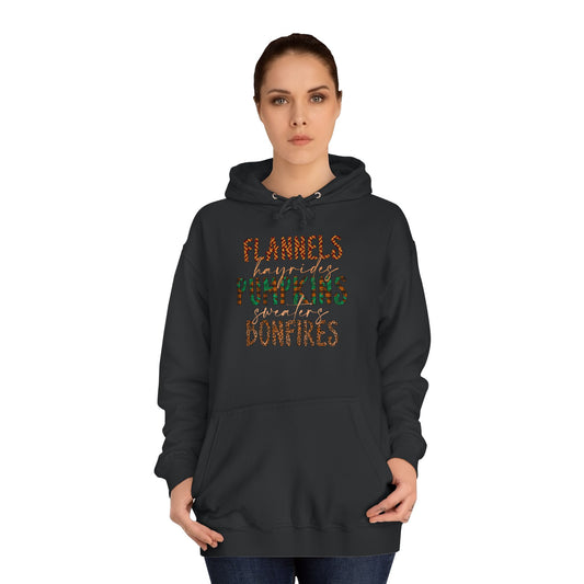 Flannels, Hayrides, Pumpkins, Sweaters, Bonfires College Hoodie