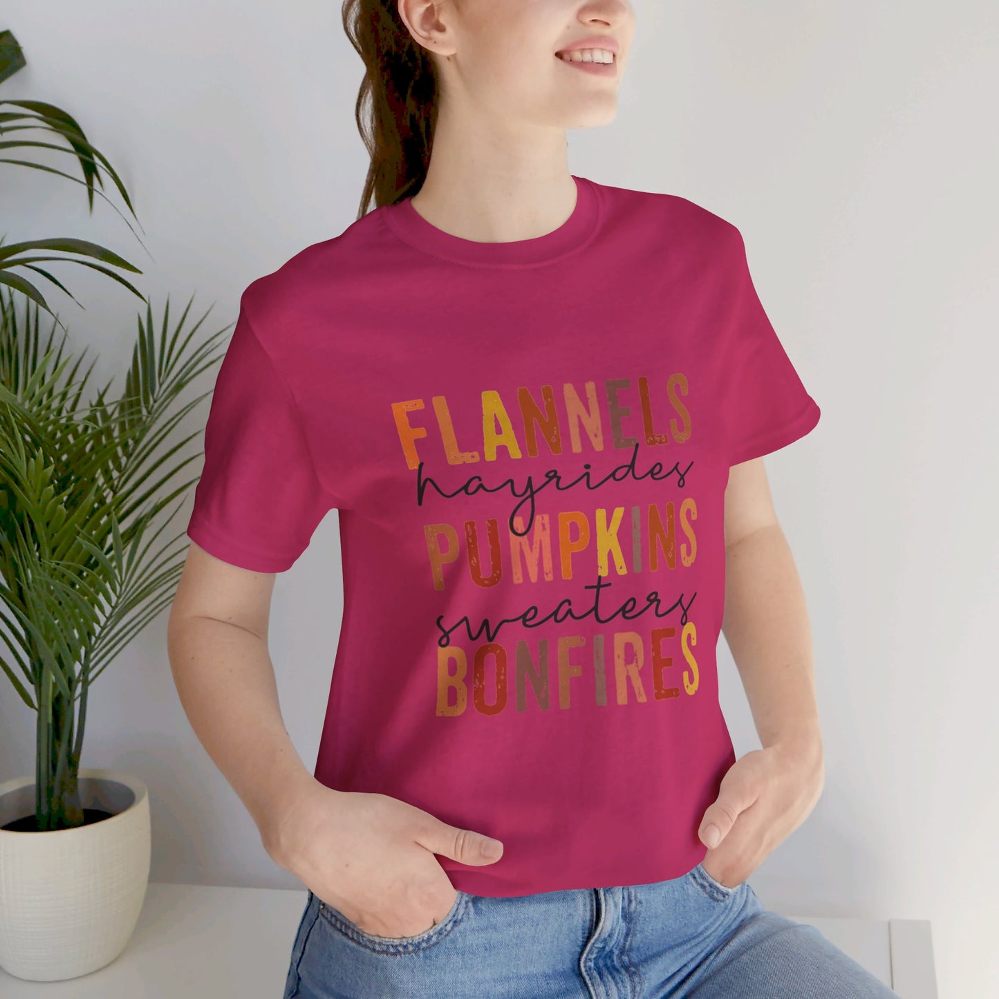 Flannels, Hayrides, Pumpkins, Sweaters, Bonfires Jersey Short Sleeve Tee