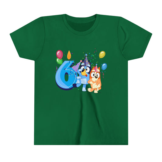 6 year old boy Bluey Birthday youth short sleeve Tshirt