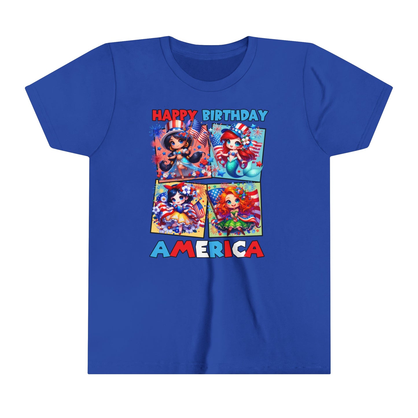 Happy Birthday America Disney Princesses Youth Short Sleeve Tee