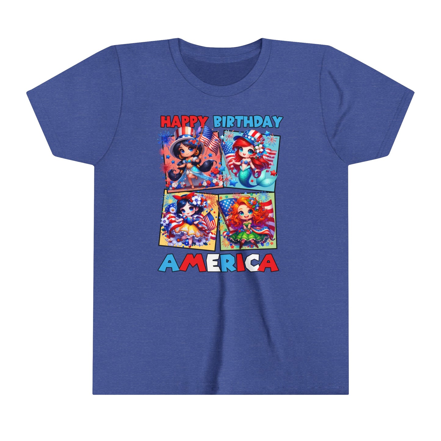 Happy Birthday America Disney Princesses Youth Short Sleeve Tee