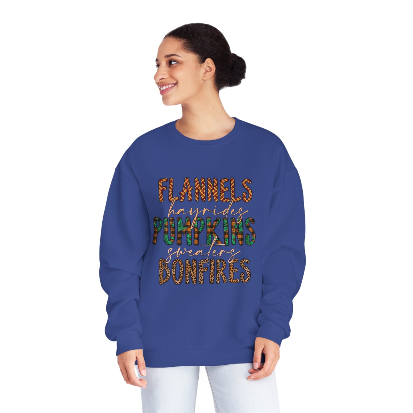 Flannels, Hayrides, Pumpkins, Sweaters, Bonfires Crewneck Sweatshirt