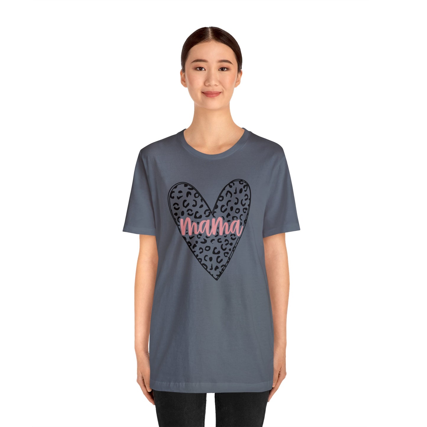 Mama Leopard print heart short sleeve tshirt