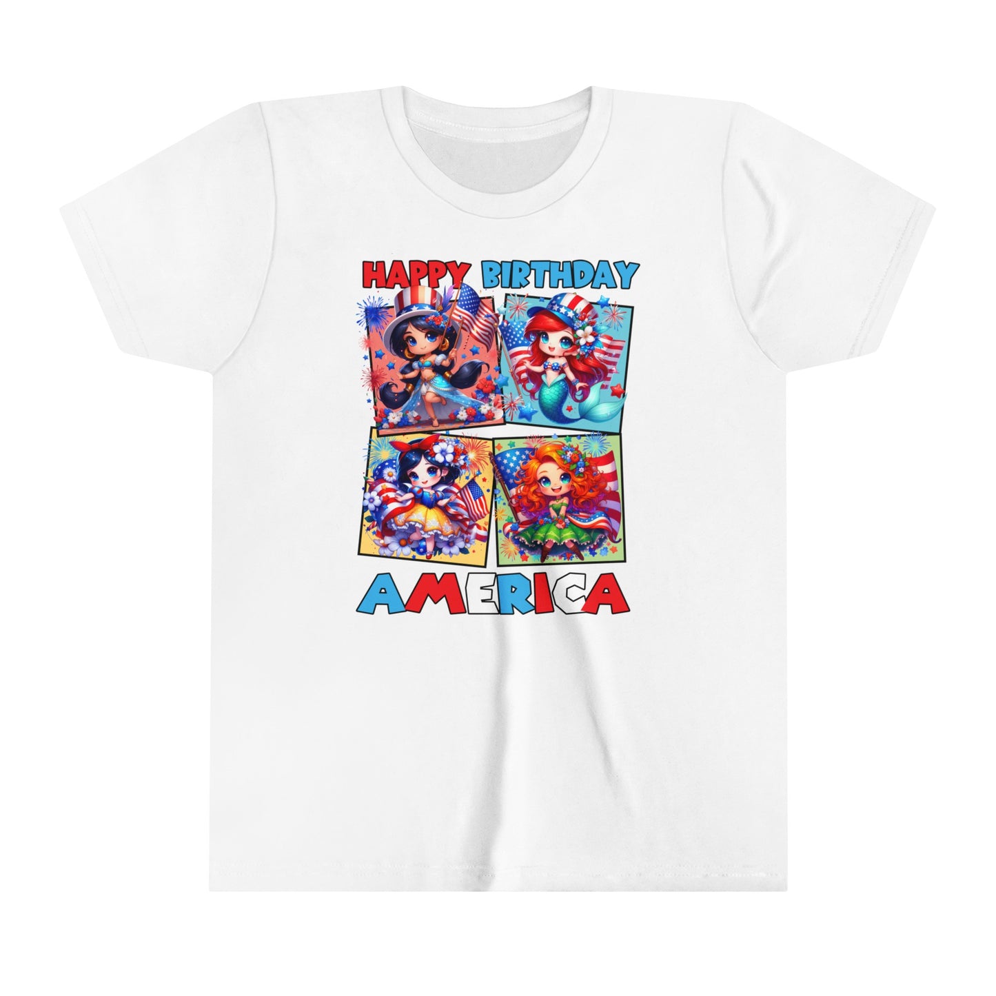 Happy Birthday America Disney Princesses Youth Short Sleeve Tee