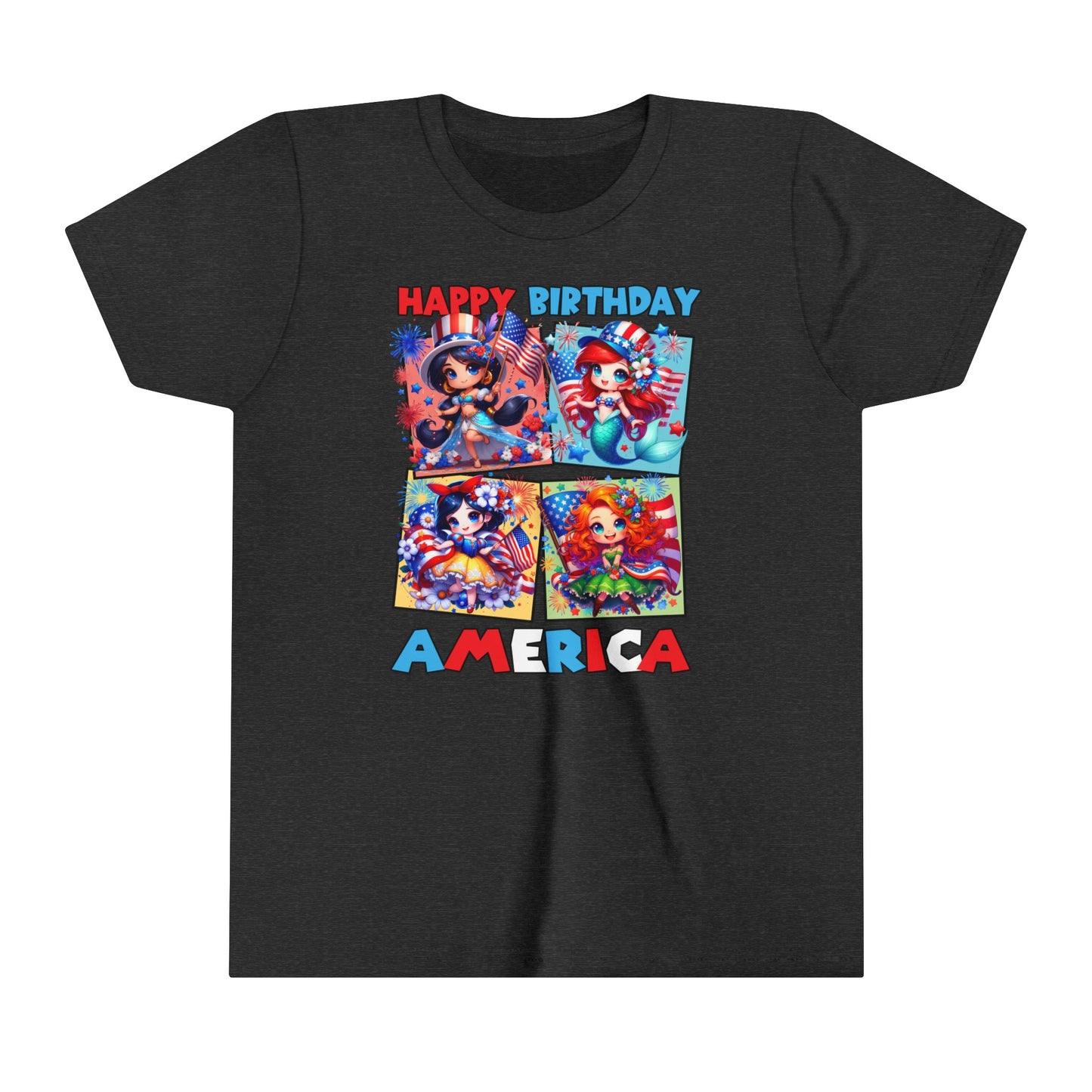 Happy Birthday America Disney Princesses Youth Short Sleeve Tee