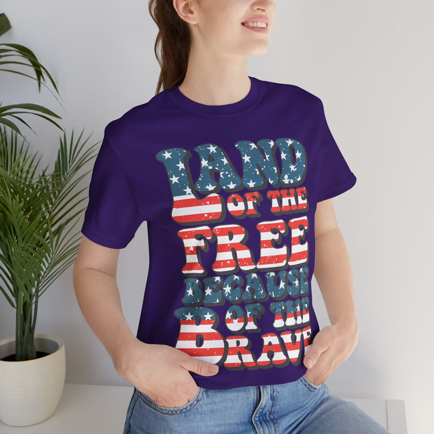 Land of the Free Because of the Brave Jersey Short Sleeve Tee