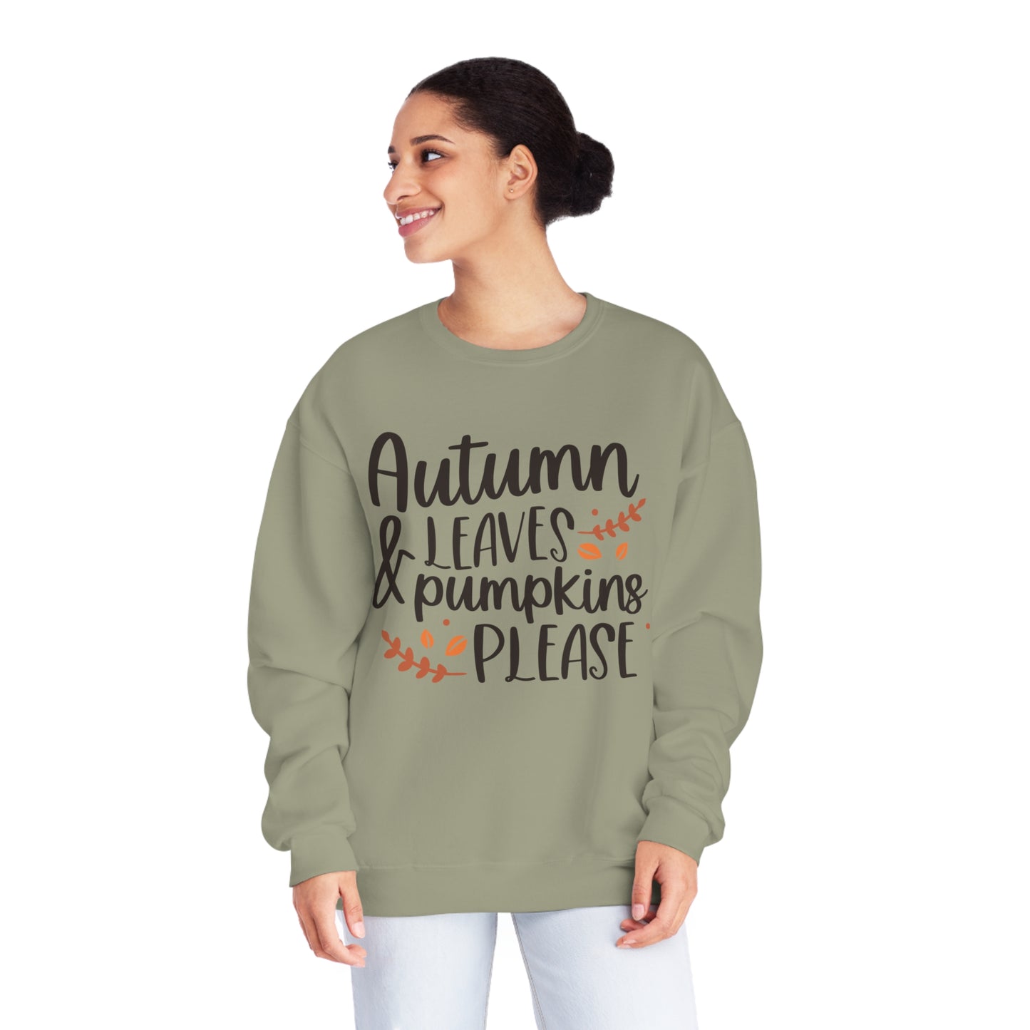 Autumn Leaves & Pumpkins Please Crewneck Sweatshirt