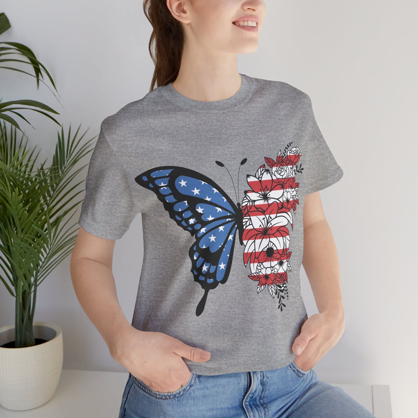 Red, White & Butterfly Jersey Short Sleeve Tee