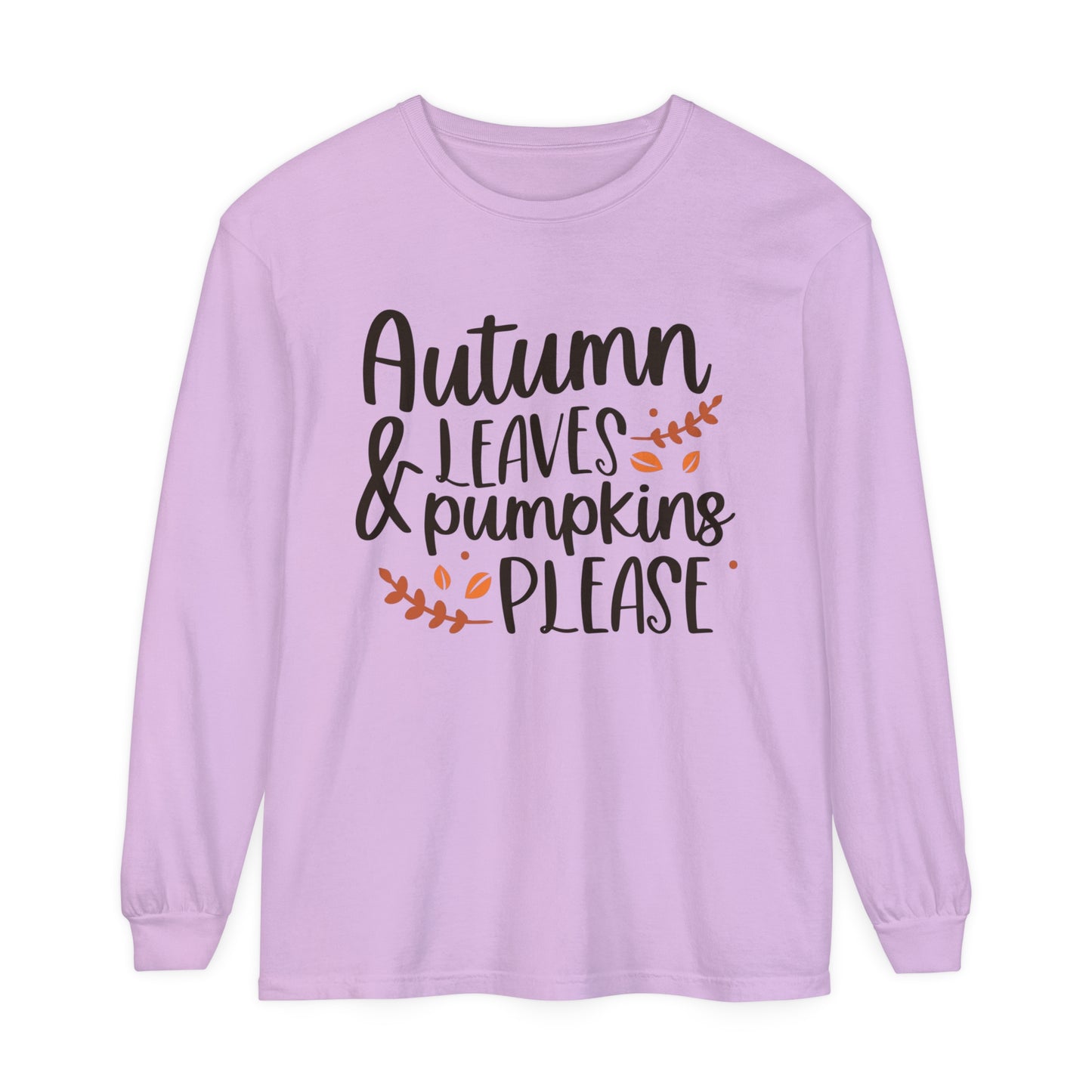 Autumn Leaves & Pumpkins Please Garment-dyed Long Sleeve T-Shirt