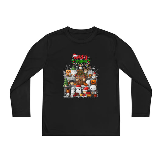 Merry Mine-craft Christmas Youth Long Sleeve Competitor Tee
