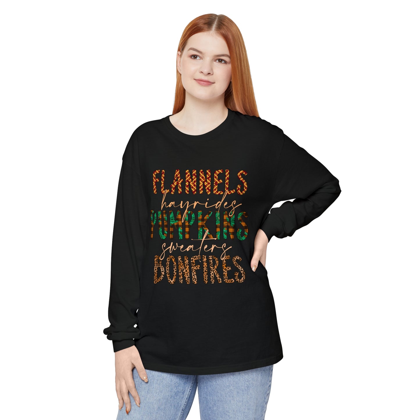 Flannels, Hayrides, Pumpkins, Sweaters, Bonfires Garment-dyed Long Sleeve T-Shirt