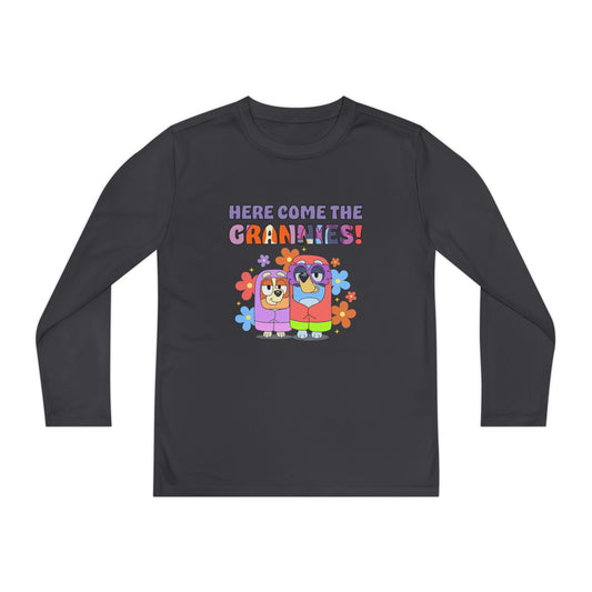 Here comes the grannies Youth Long Sleeve Competitor Tee