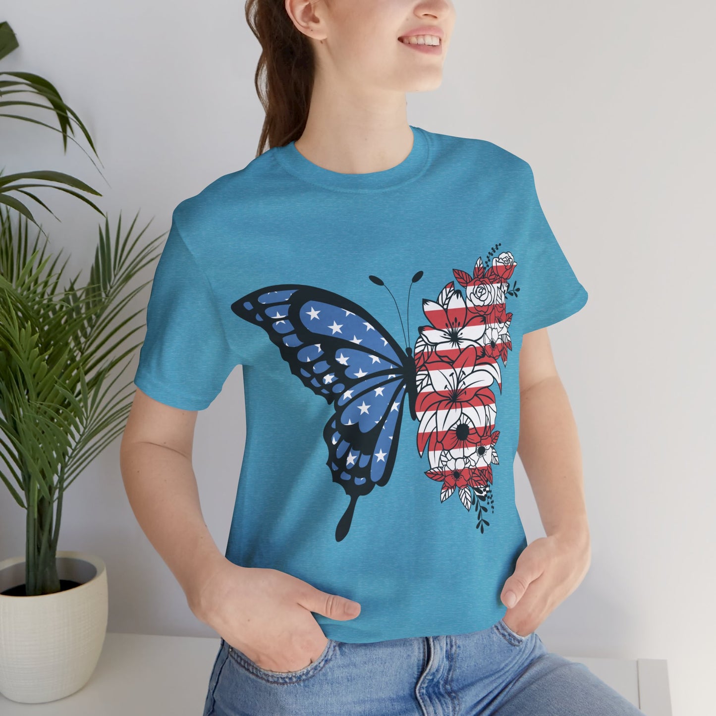 Red, White & Butterfly Jersey Short Sleeve Tee