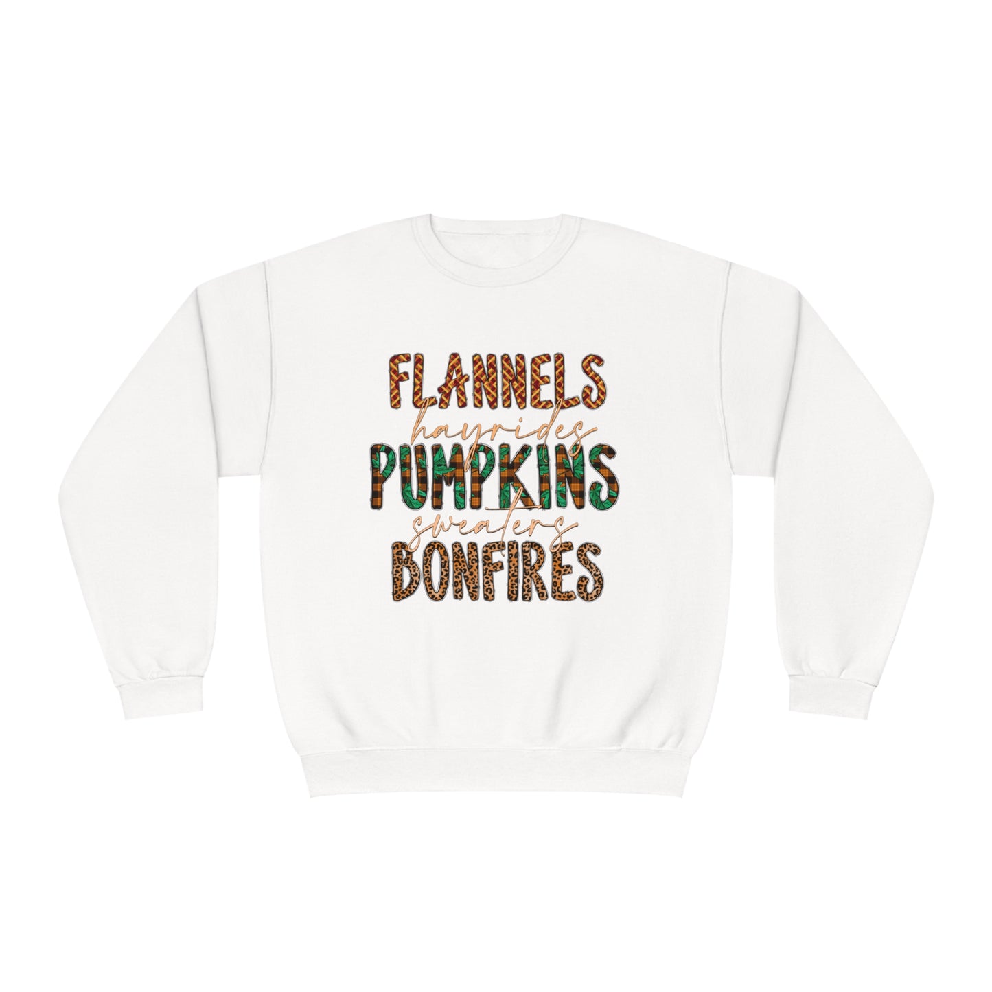Flannels, Hayrides, Pumpkins, Sweaters, Bonfires Crewneck Sweatshirt
