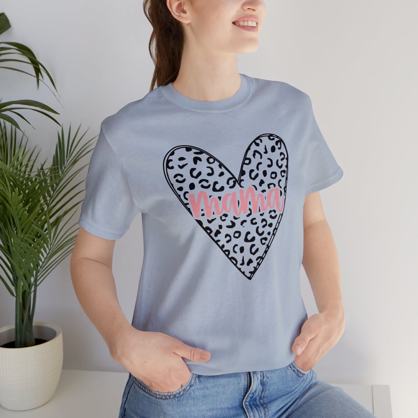 Mama Leopard print heart short sleeve tshirt