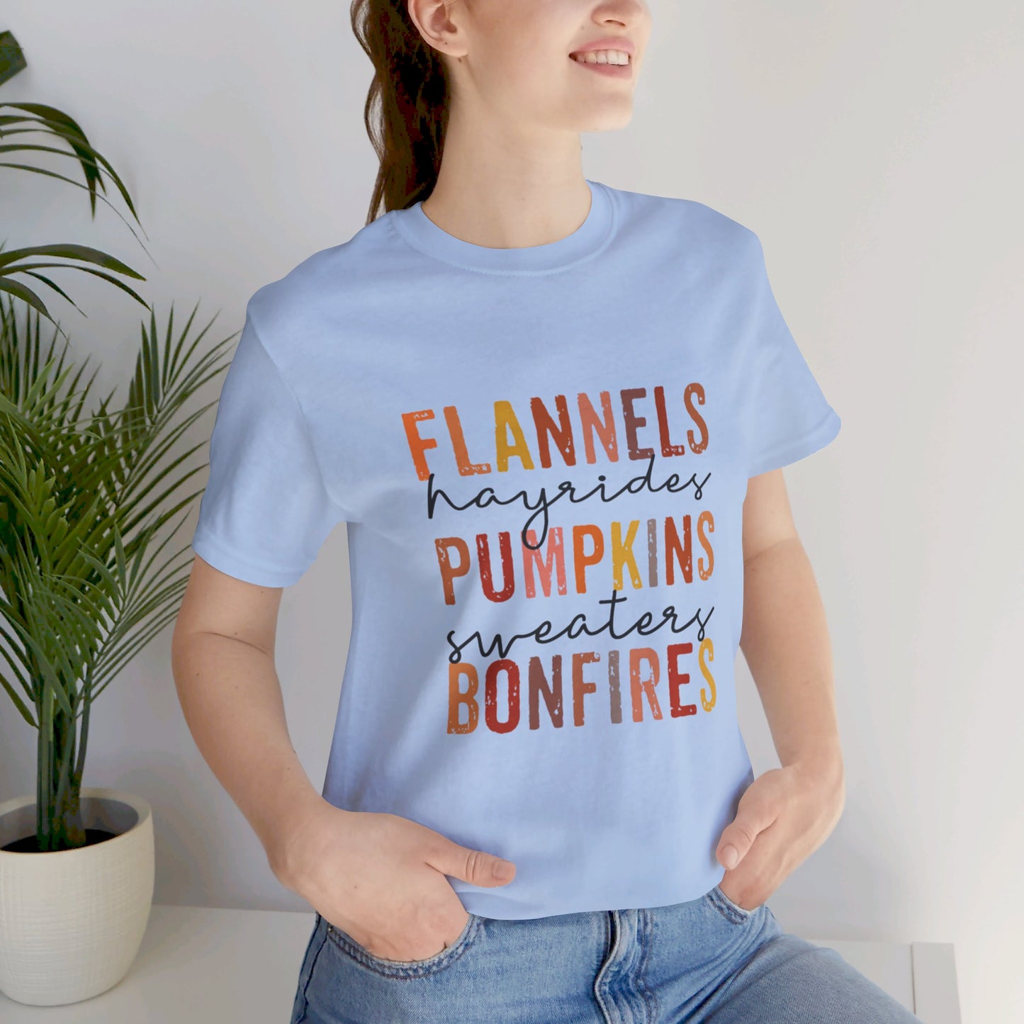 Flannels, Hayrides, Pumpkins, Sweaters, Bonfires Jersey Short Sleeve Tee