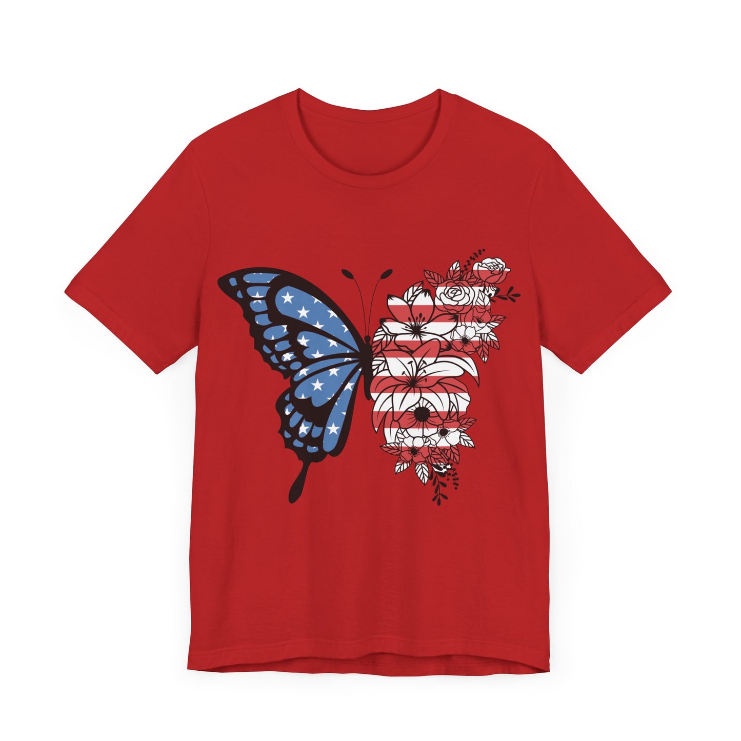 Red, White & Butterfly Jersey Short Sleeve Tee