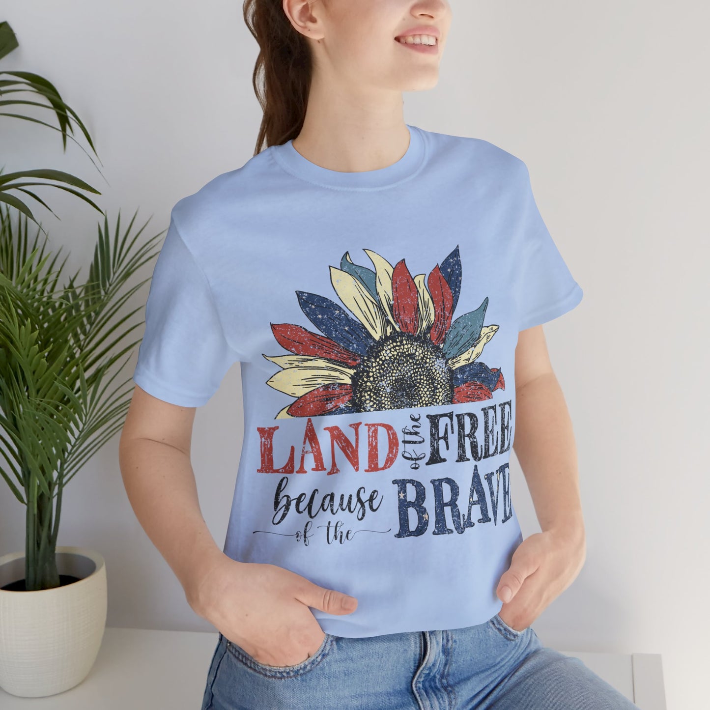 Land of the Free Because of the Brave Jersey Short Sleeve Tee