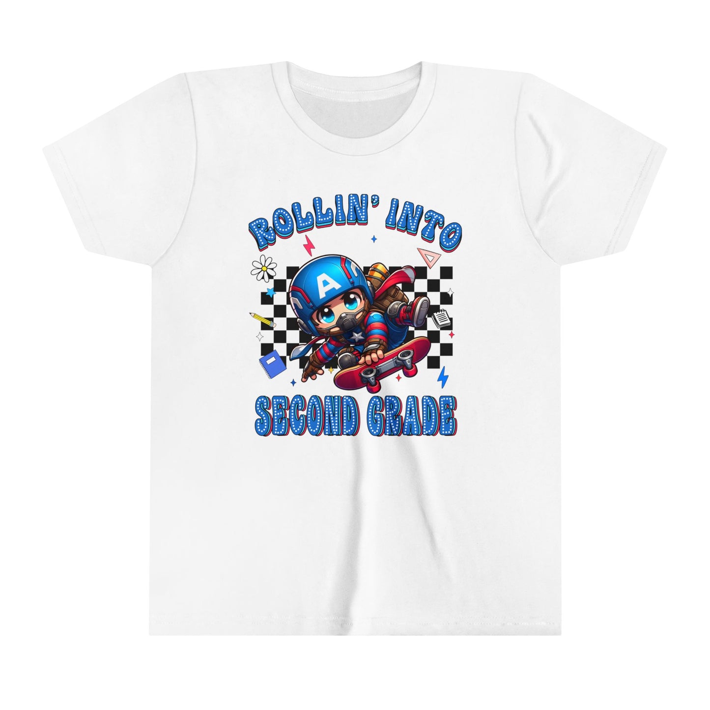 CAPTAIN AMERICA - Rollin' Into 2nd Grade Youth Short Sleeve Tee