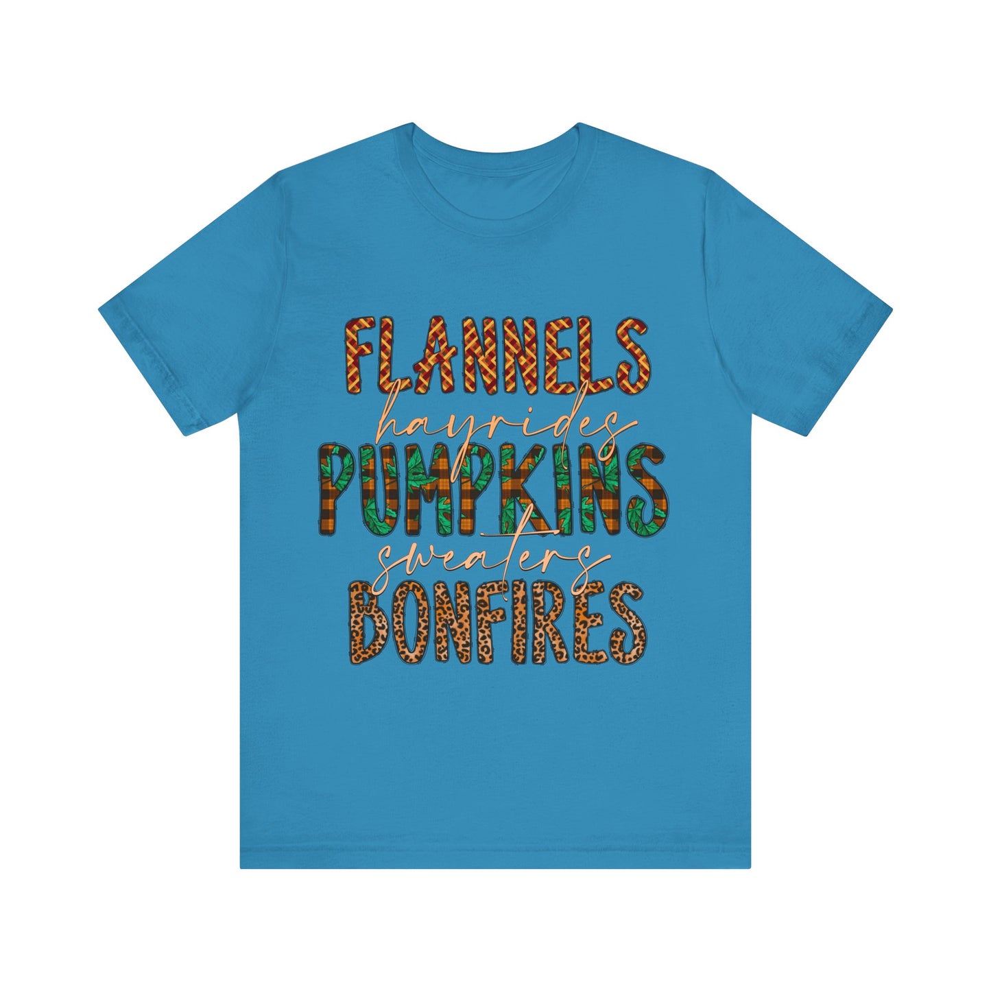 Flannels, Hayrides, Pumpkins, Sweaters, Bonfires Jersey Short Sleeve Tee