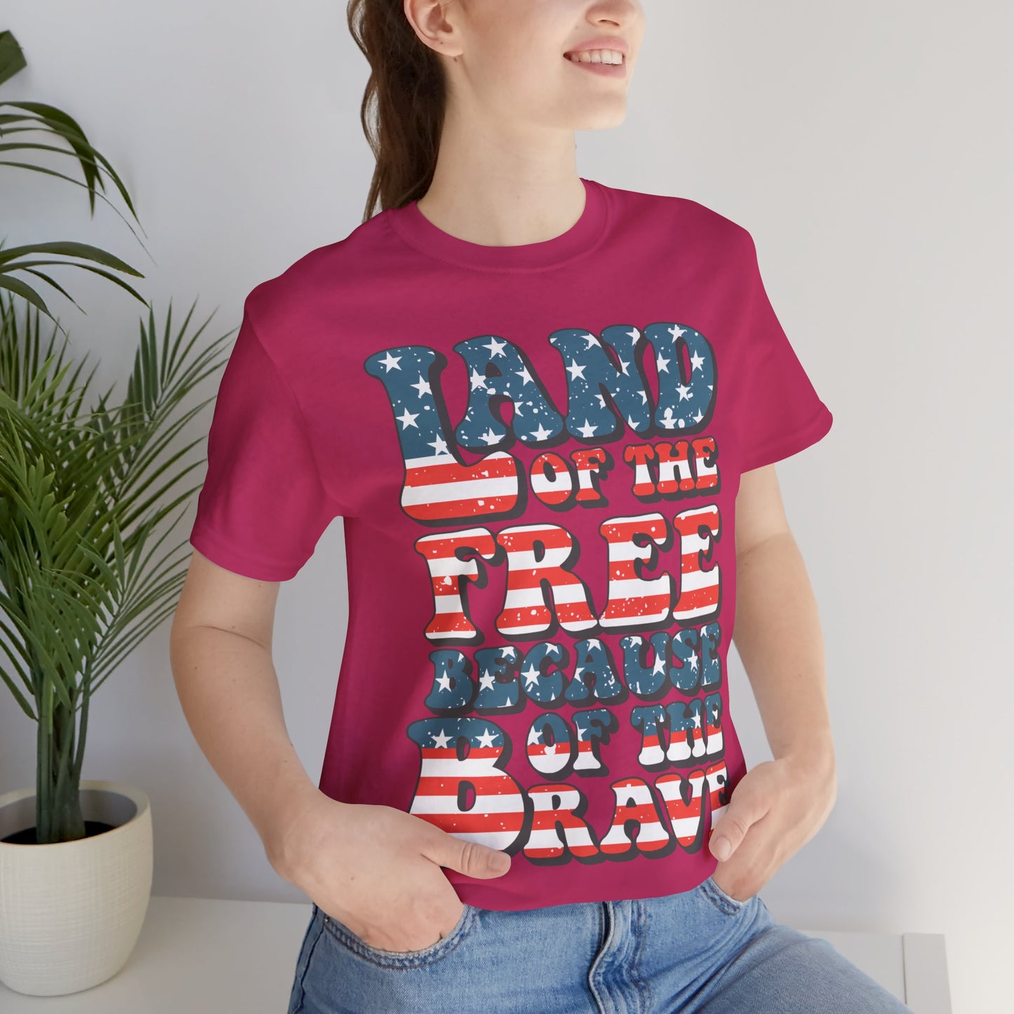Land of the Free Because of the Brave Jersey Short Sleeve Tee
