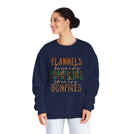 Flannels, Hayrides, Pumpkins, Sweaters, Bonfires Crewneck Sweatshirt