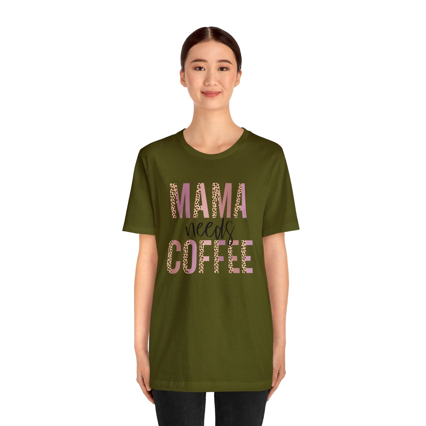 Mama Needs Coffee Leopard print short sleeve tshirt
