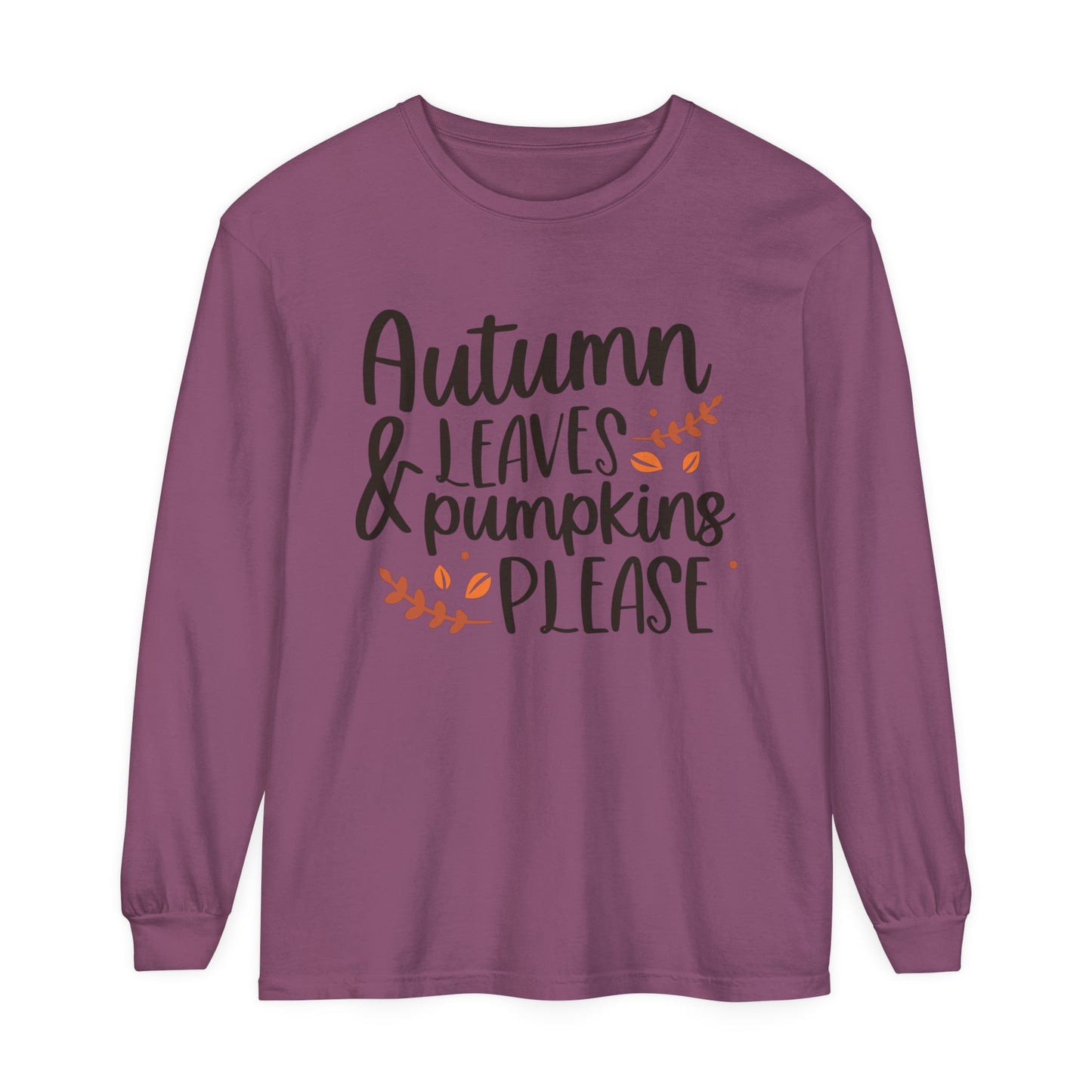 Autumn Leaves & Pumpkins Please Garment-dyed Long Sleeve T-Shirt