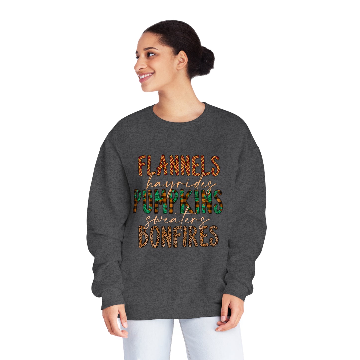 Flannels, Hayrides, Pumpkins, Sweaters, Bonfires Crewneck Sweatshirt