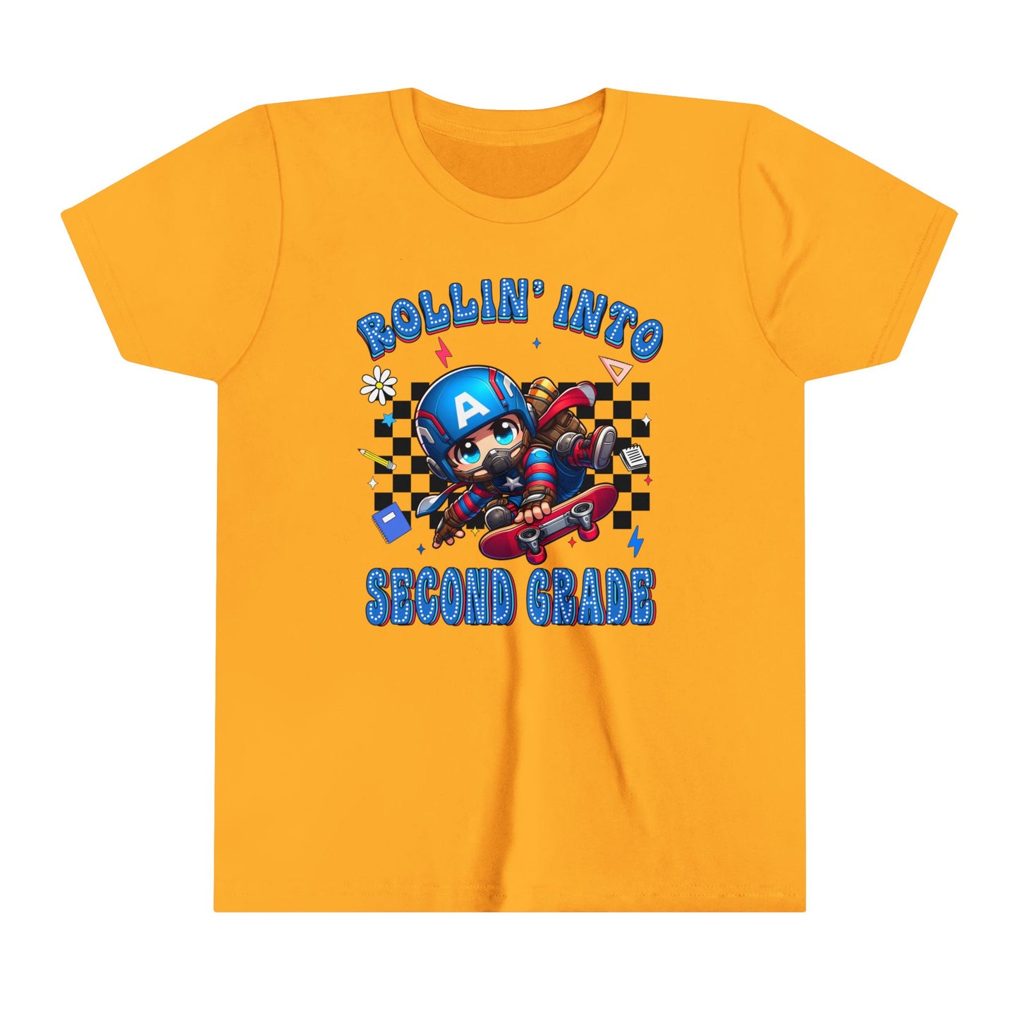 CAPTAIN AMERICA - Rollin' Into 2nd Grade Youth Short Sleeve Tee