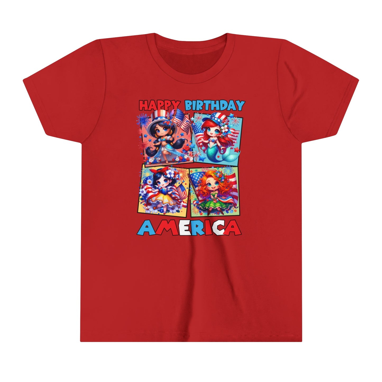 Happy Birthday America Disney Princesses Youth Short Sleeve Tee