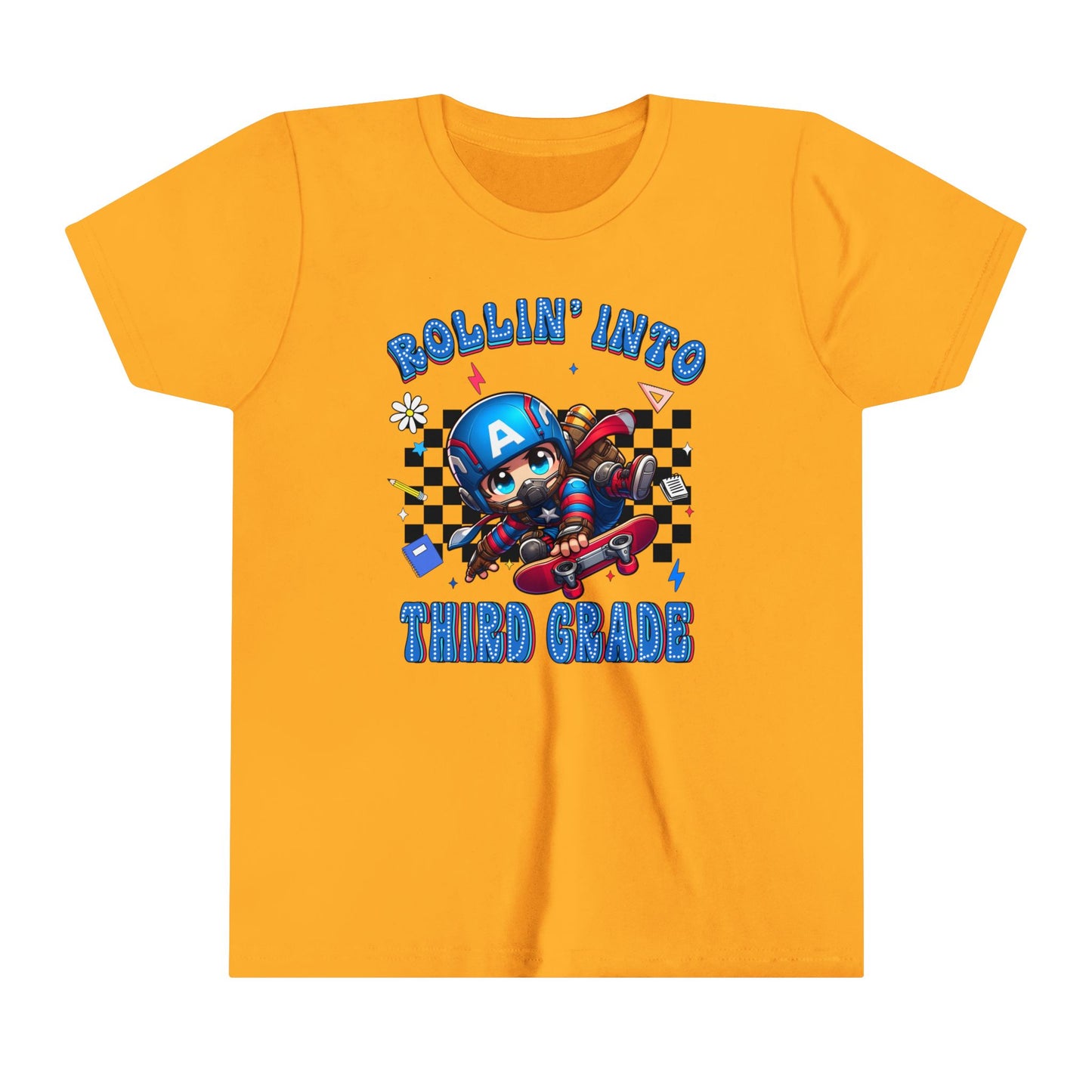 CAPTAIN AMERICA - Rollin' Into 3rd Grade Youth Short Sleeve Tee