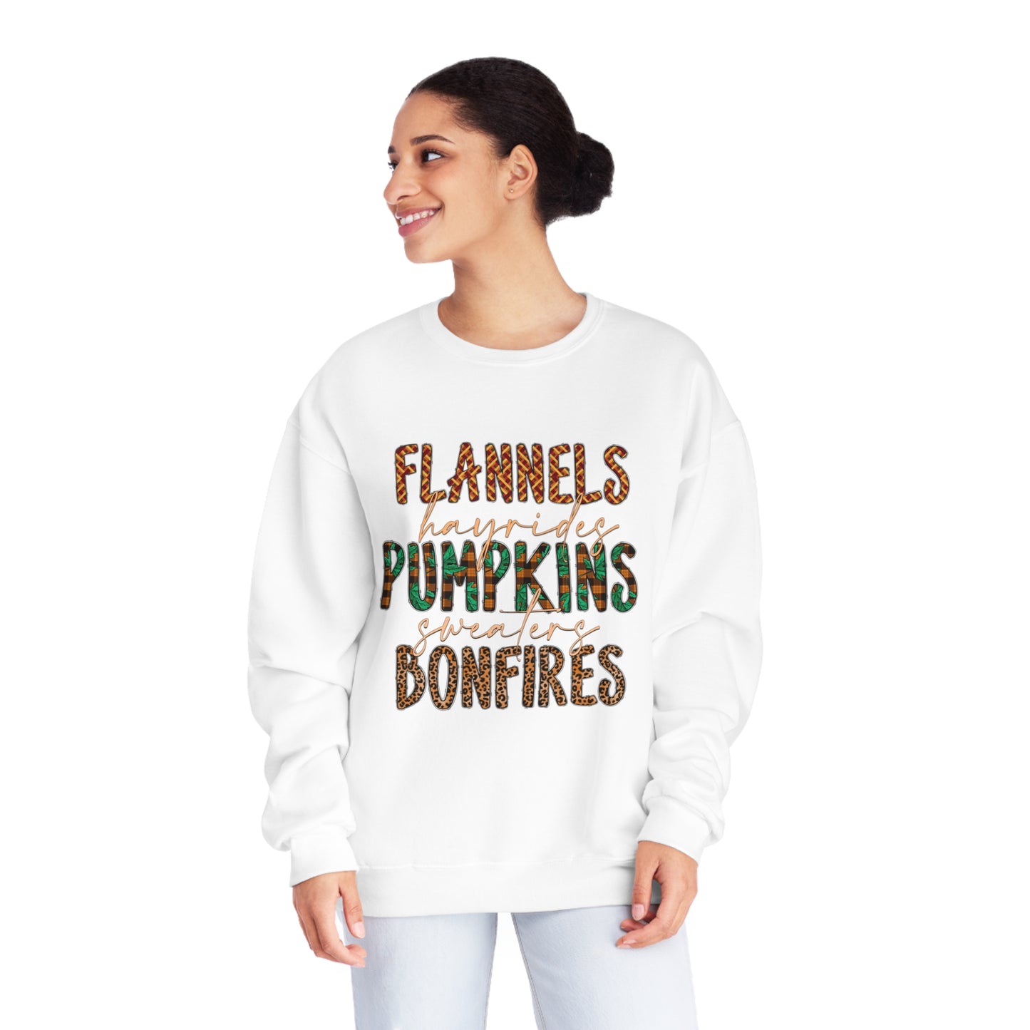 Flannels, Hayrides, Pumpkins, Sweaters, Bonfires Crewneck Sweatshirt