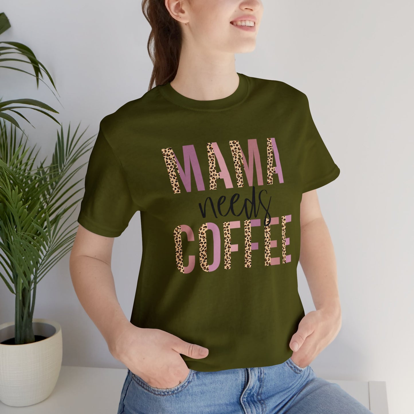 Mama Needs Coffee Leopard print short sleeve tshirt