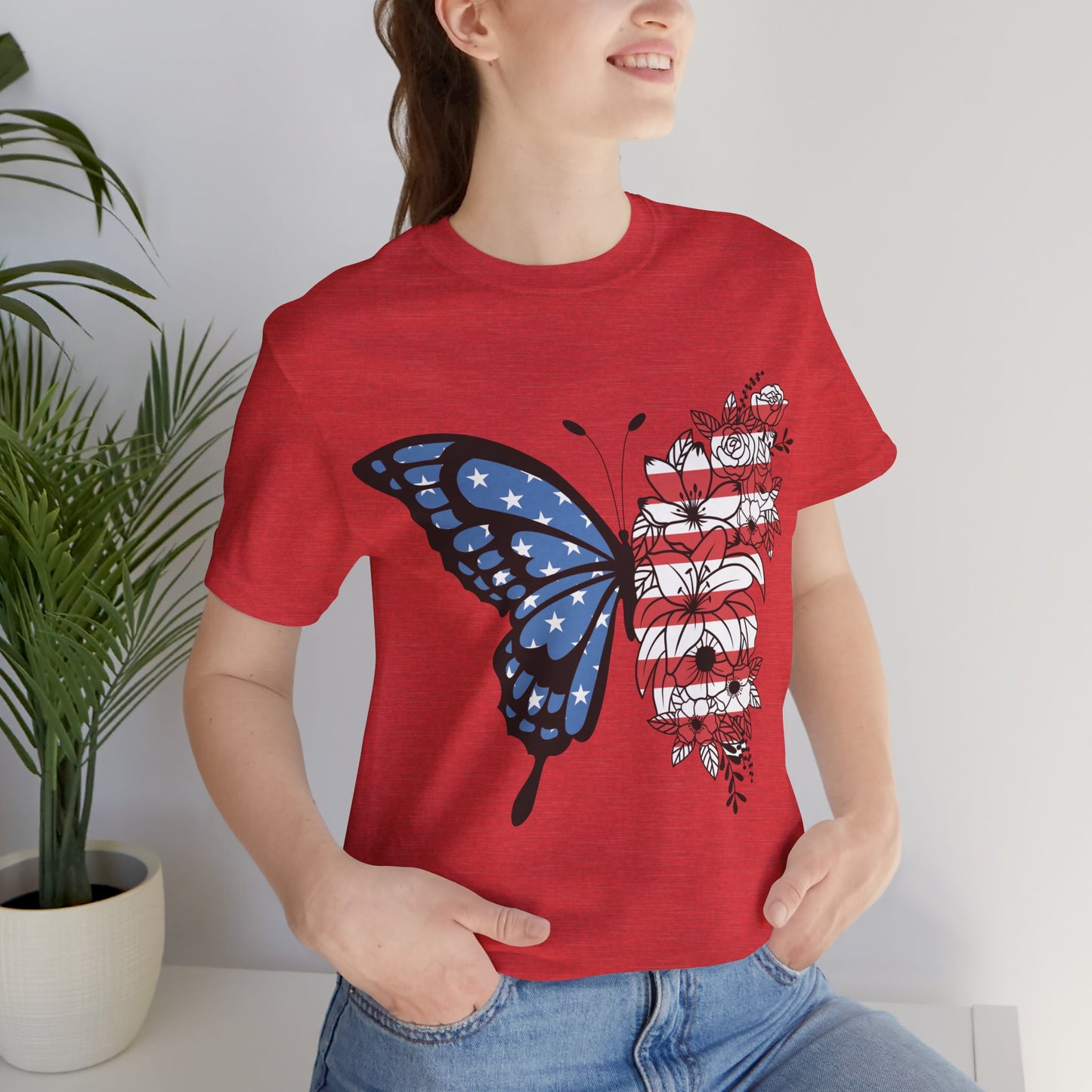 Red, White & Butterfly Jersey Short Sleeve Tee