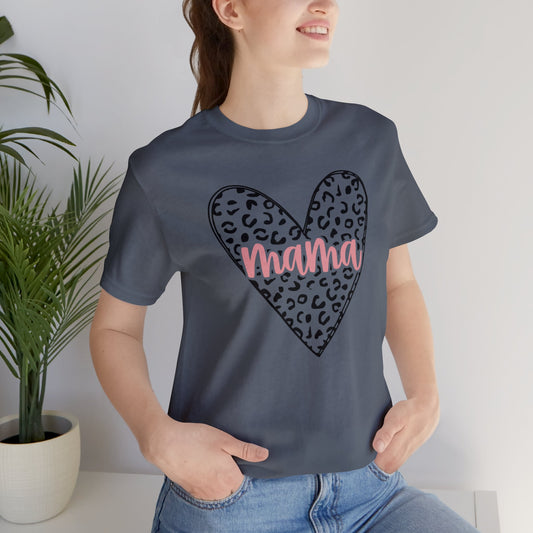 Mama Leopard print heart short sleeve tshirt