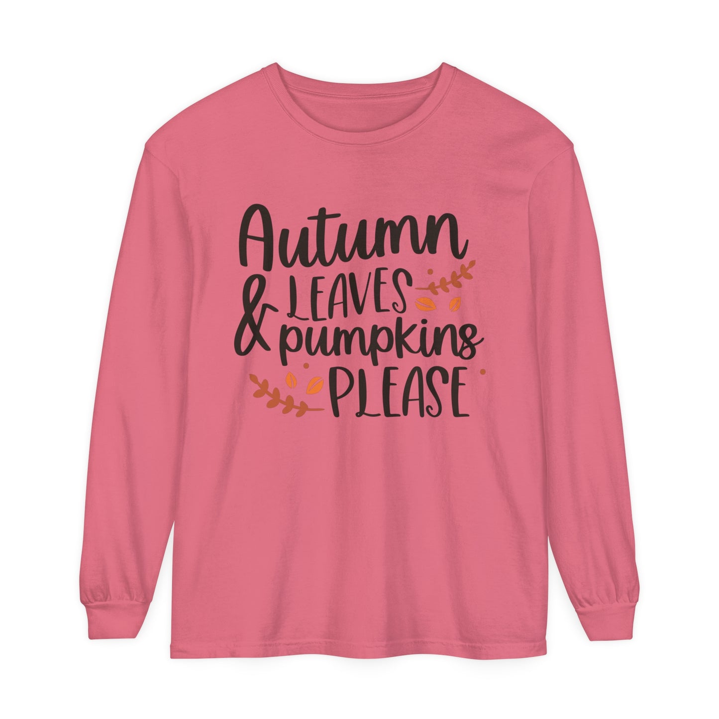 Autumn Leaves & Pumpkins Please Garment-dyed Long Sleeve T-Shirt